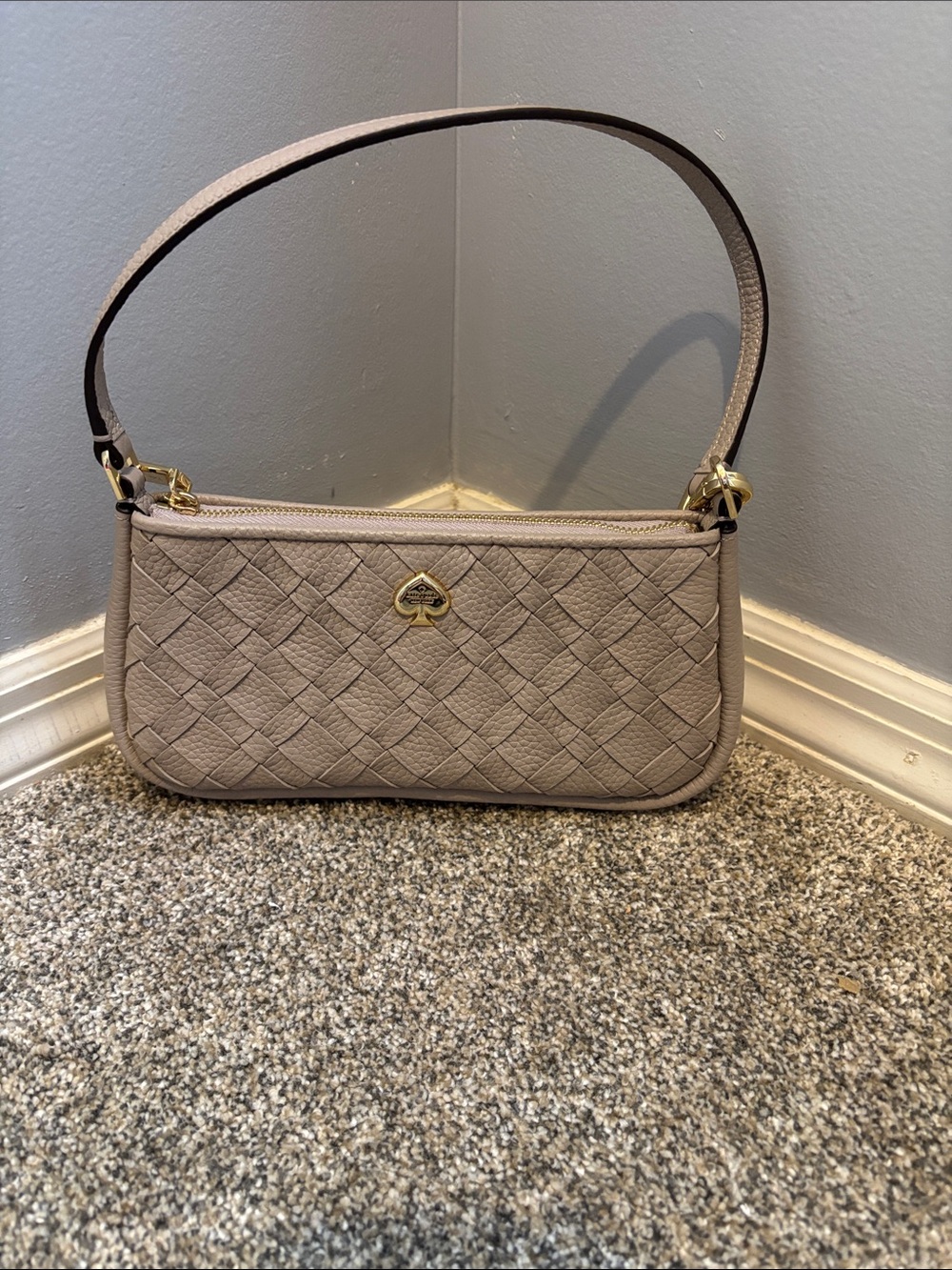 kate spade woven mini shoulder bag in taupe